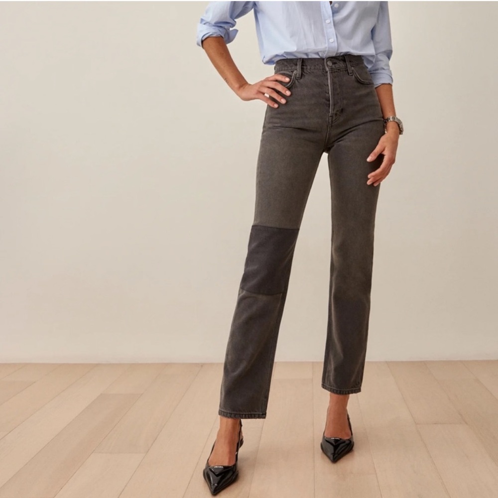 Reformation Cynthia Patch High Rise Straight Jeans Alder Size 27